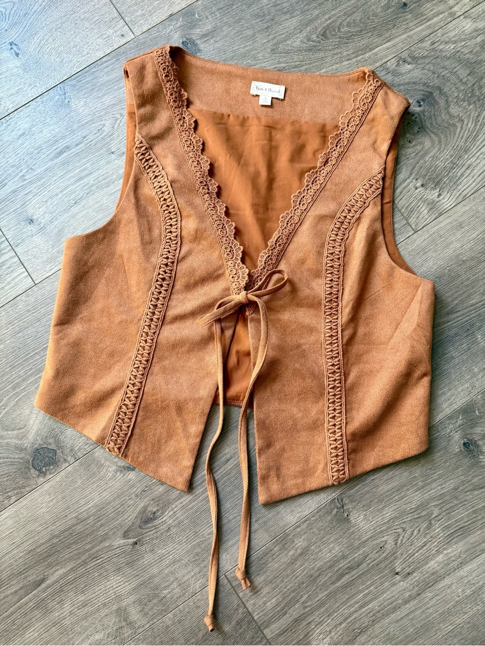 Rust Brown Lace-Trim Tie-Front Women's Vest